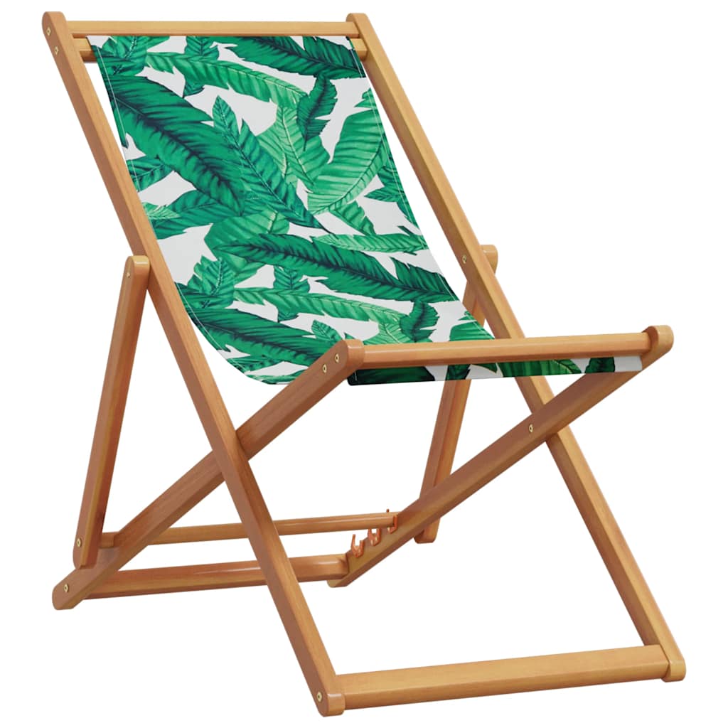 vidaXL Folding Chair Leaf Pattern Solid Wood Eucalyptus and Fabric 2