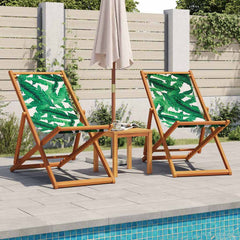 vidaXL Folding Chair Leaf Pattern Solid Wood Eucalyptus and Fabric 3