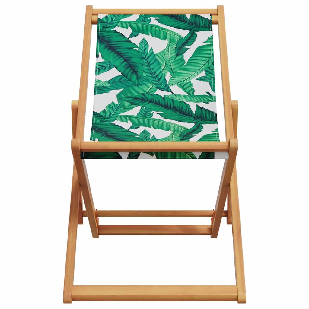 vidaXL Folding Chair Leaf Pattern Solid Wood Eucalyptus and Fabric 4