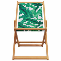 vidaXL Folding Chair Leaf Pattern Solid Wood Eucalyptus and Fabric 4