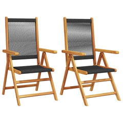 Reclining Folding Chairs Solid Wood Acacia Black 2