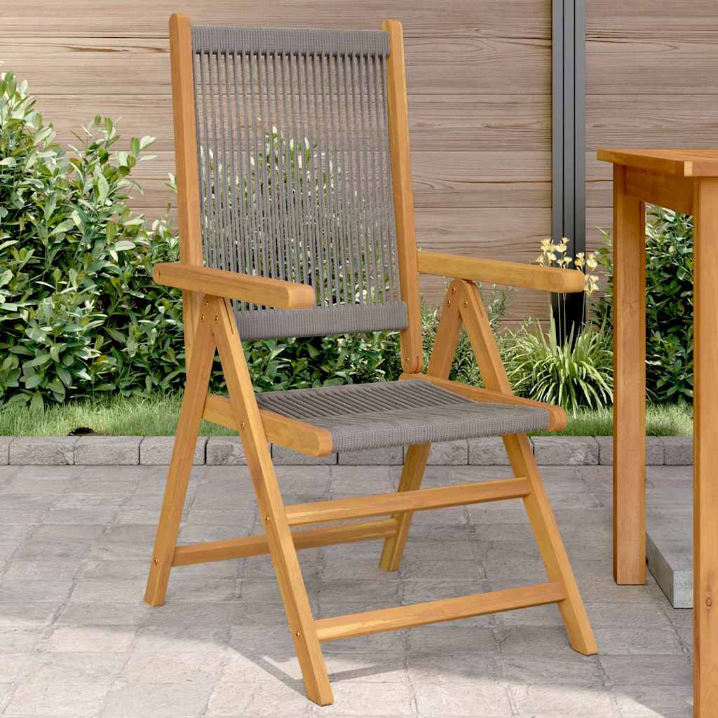 Reclining Folding Chairs Solid Wood Acacia Grey 2