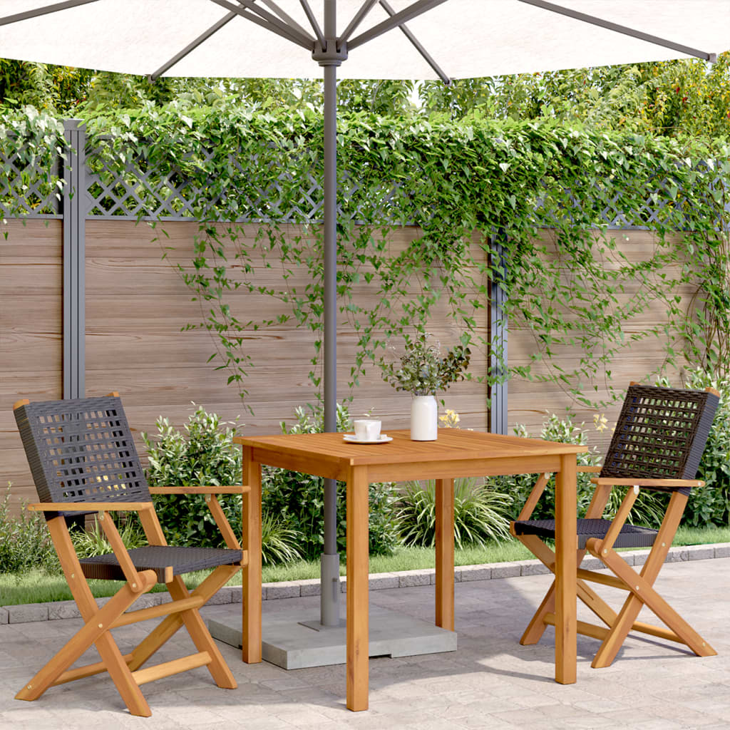 Folding Chairs Poly Rattan and Solid Wood Black 2