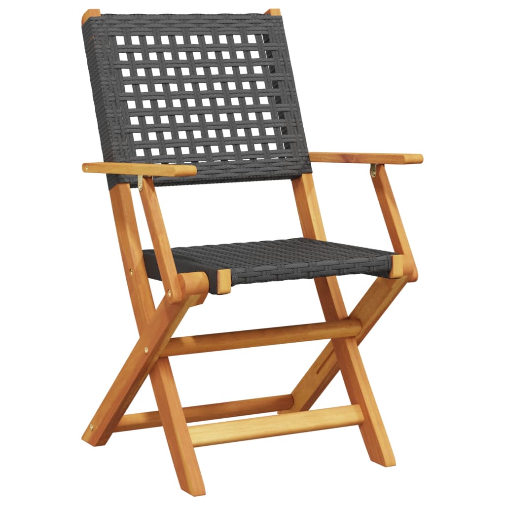 Folding Chairs Poly Rattan and Solid Wood Black 2