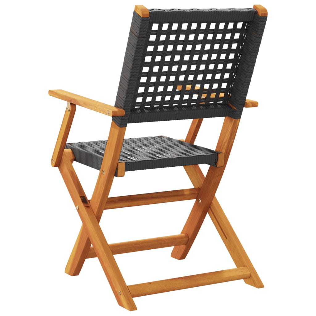 Folding Chairs Poly Rattan and Solid Wood Black 2