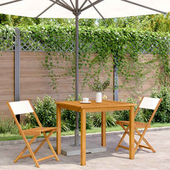 vidaXL Folding Chairs 2 pcs Cream White Solid Wood Acacia and Fabric 3
