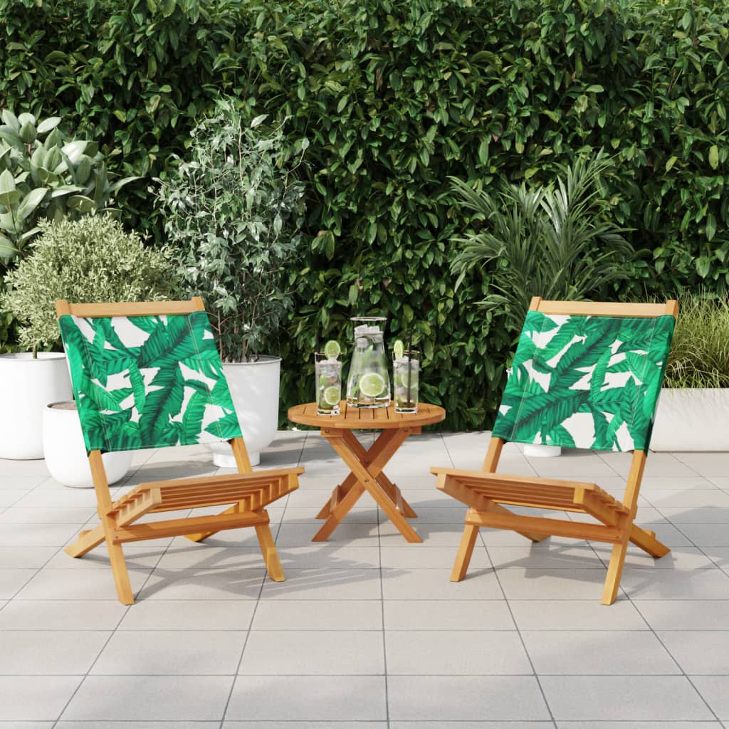 vidaXL Garden Chairs 2 pcs Leaf Pattern Solid Wood Acacia and Fabric 1