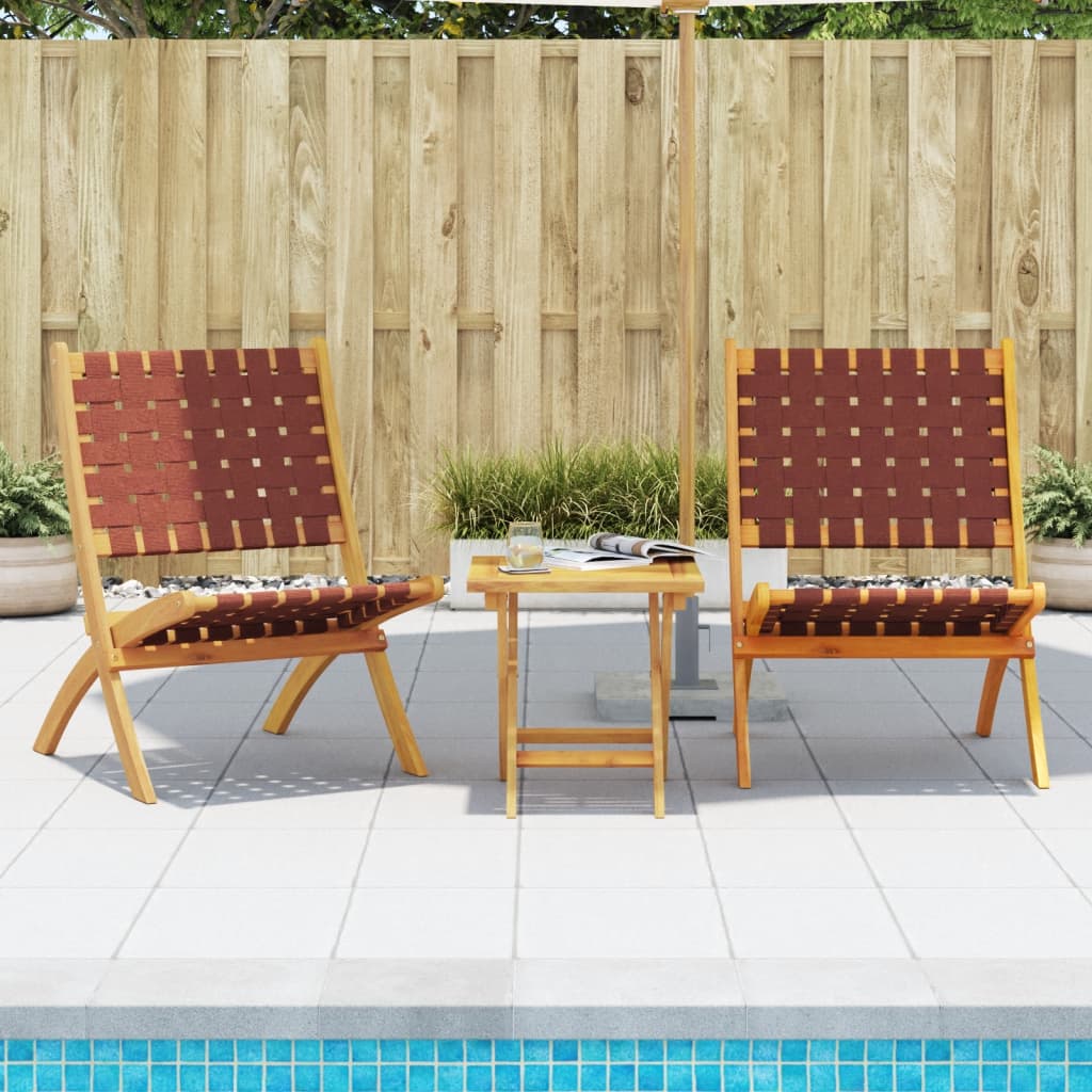 Folding Chairs 2 pcs Solid Wood Red Without table