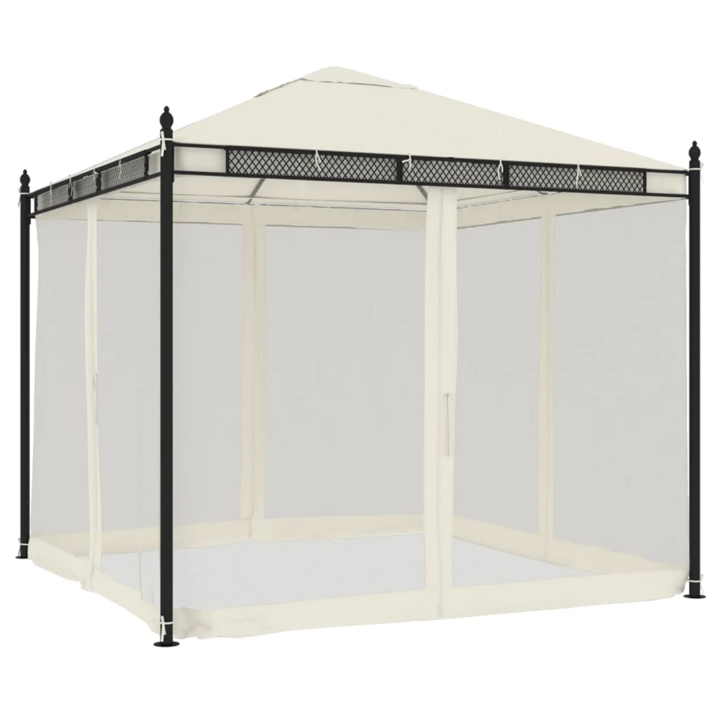 Gazebo with Mesh Walls 2.93x2.93 m Steel Cream