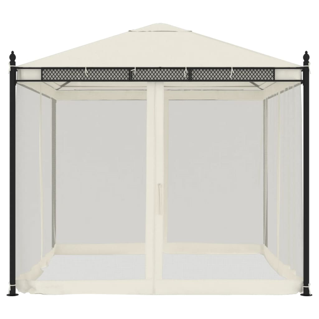 Gazebo with Mesh Walls 2.93x2.93 m Steel Cream
