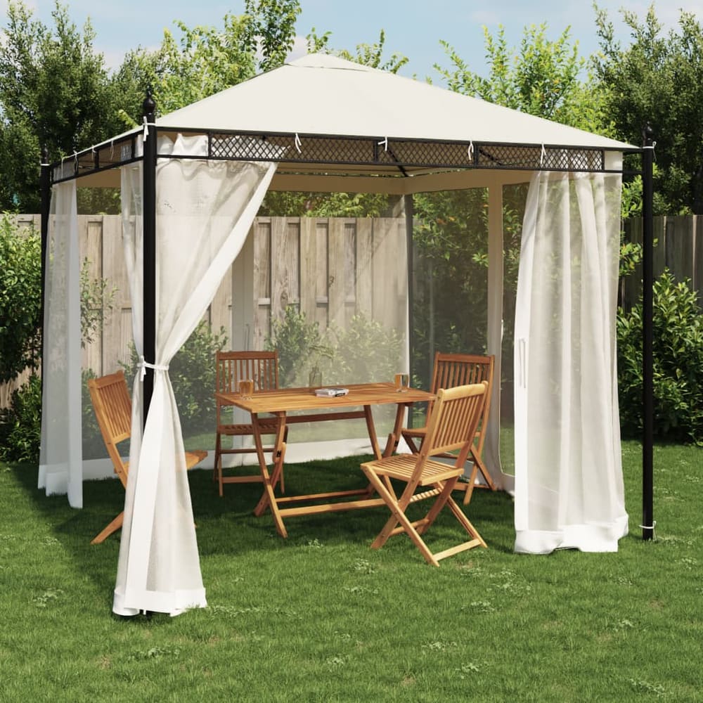 Gazebo with Mesh Walls 2.93x2.93 m Steel Cream