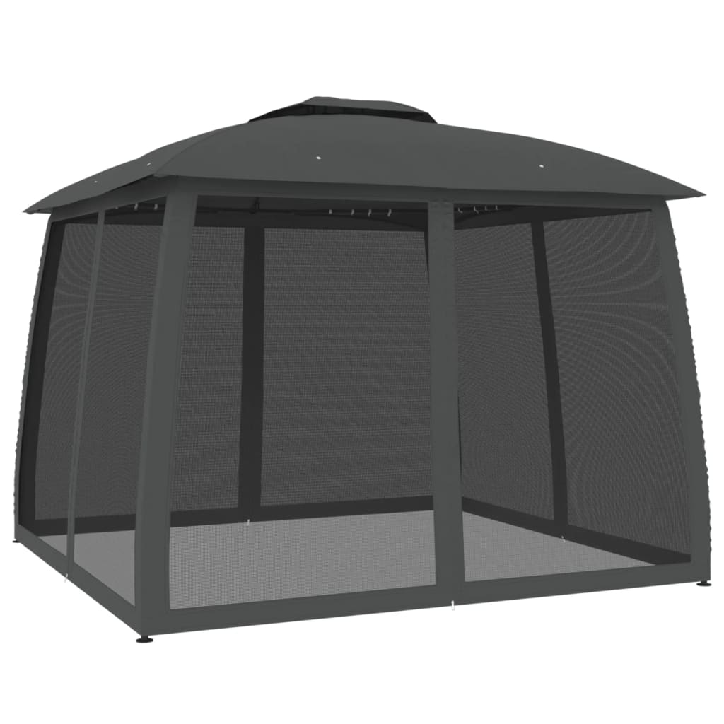 Gazebo with Double Roof and Mesh Walls Steel Anthracite 2.93 x 2.93 m