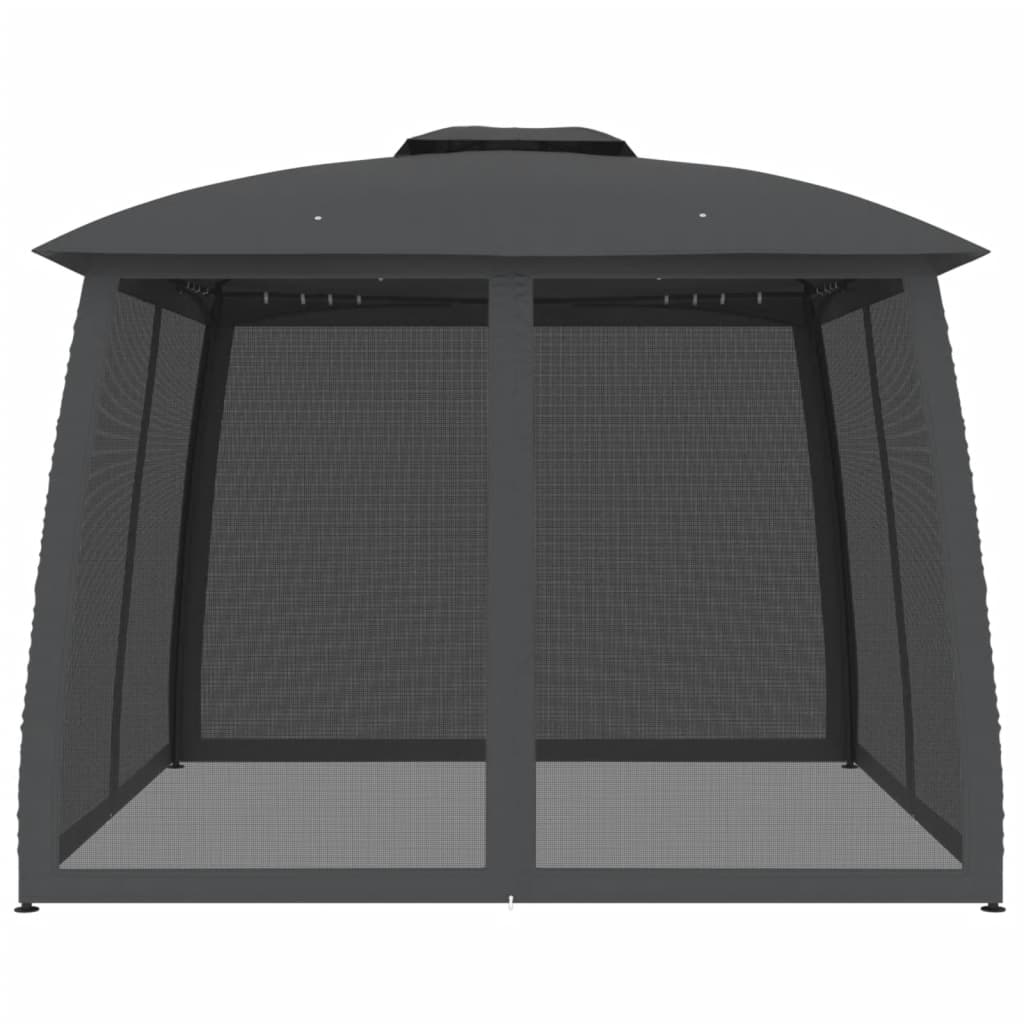 Gazebo with Double Roof and Mesh Walls Steel Anthracite 2.93 x 2.93 m