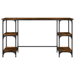 vidaXL Desk Smoked Oak 140x50x75 cm Metal and Engineered Wood 5