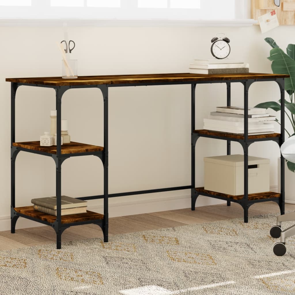 Desk 140x50x75 cm Metal and Engineered Wood Smoked oak