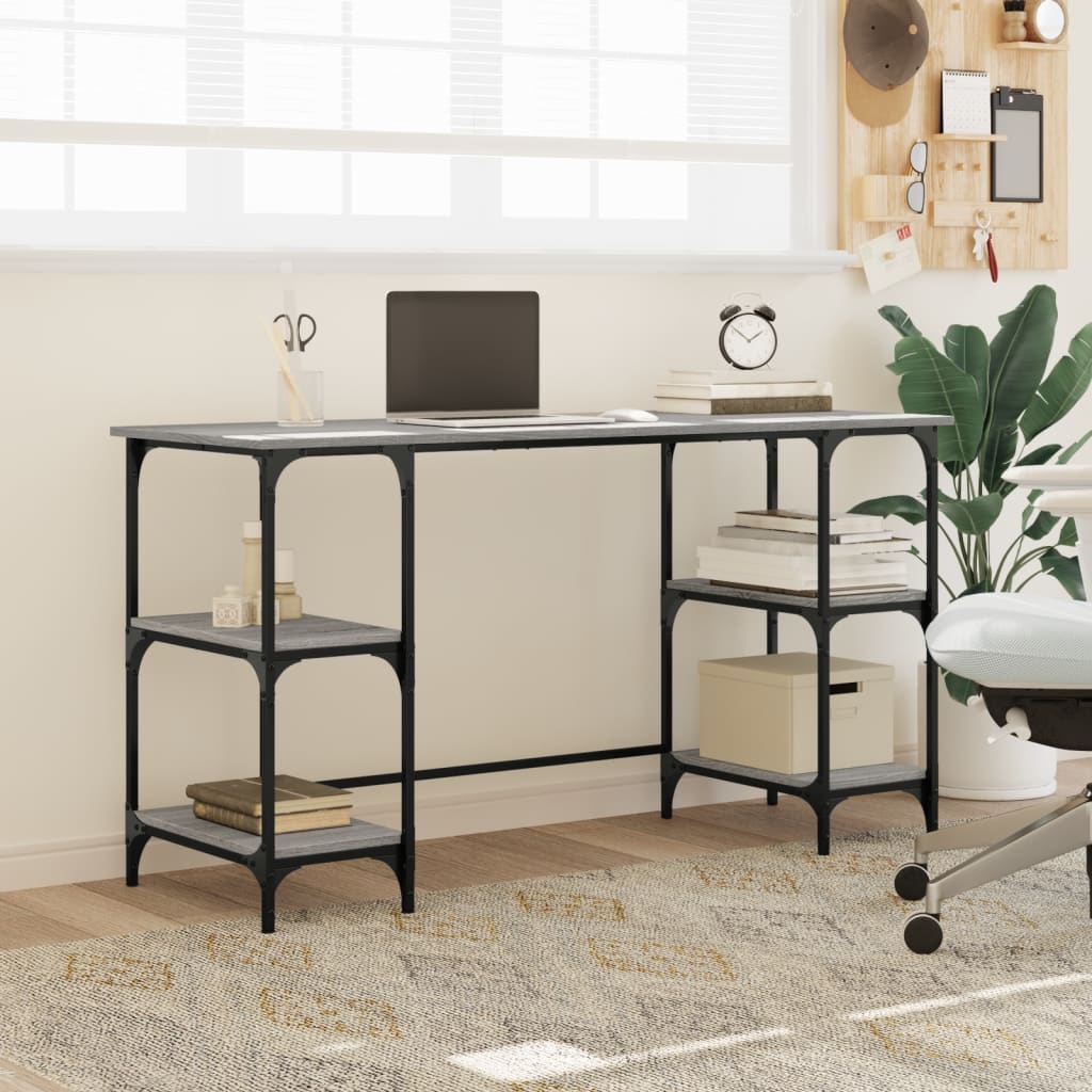 vidaXL Desk Grey Sonoma 140x50x75 cm Metal and Engineered Wood 3