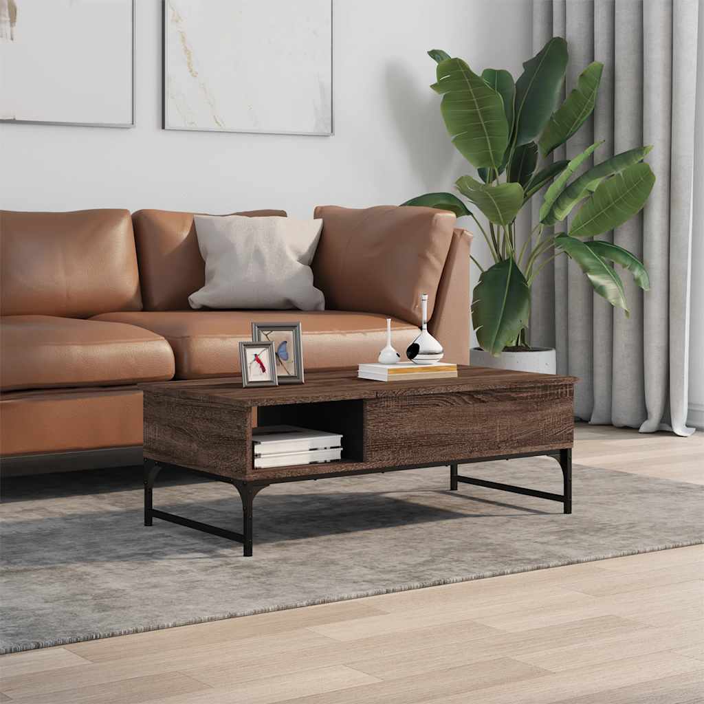 vidaXL Coffee Table Brown Oak 100x50x35 cm Engineered Wood and Metal 3