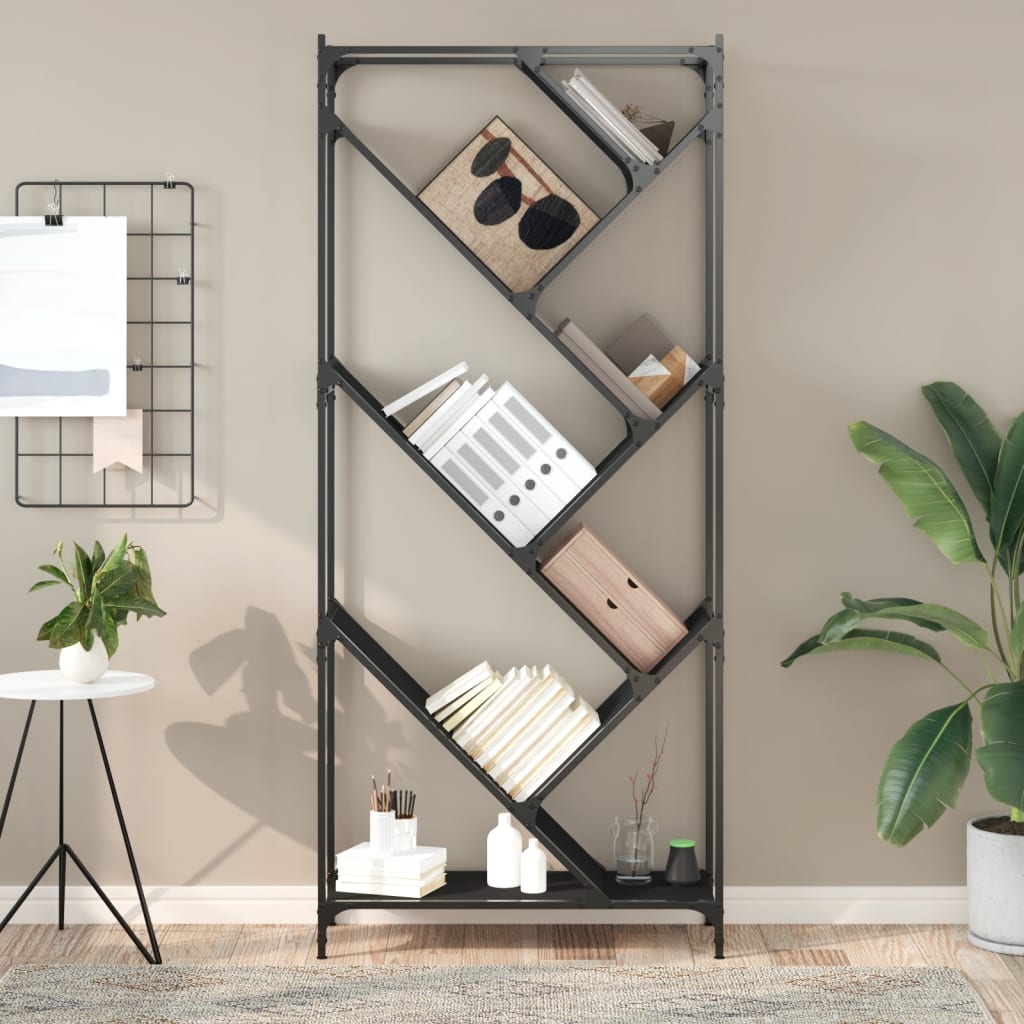 Bookcase 79x30x180 cm Engineered Wood and Metal Black