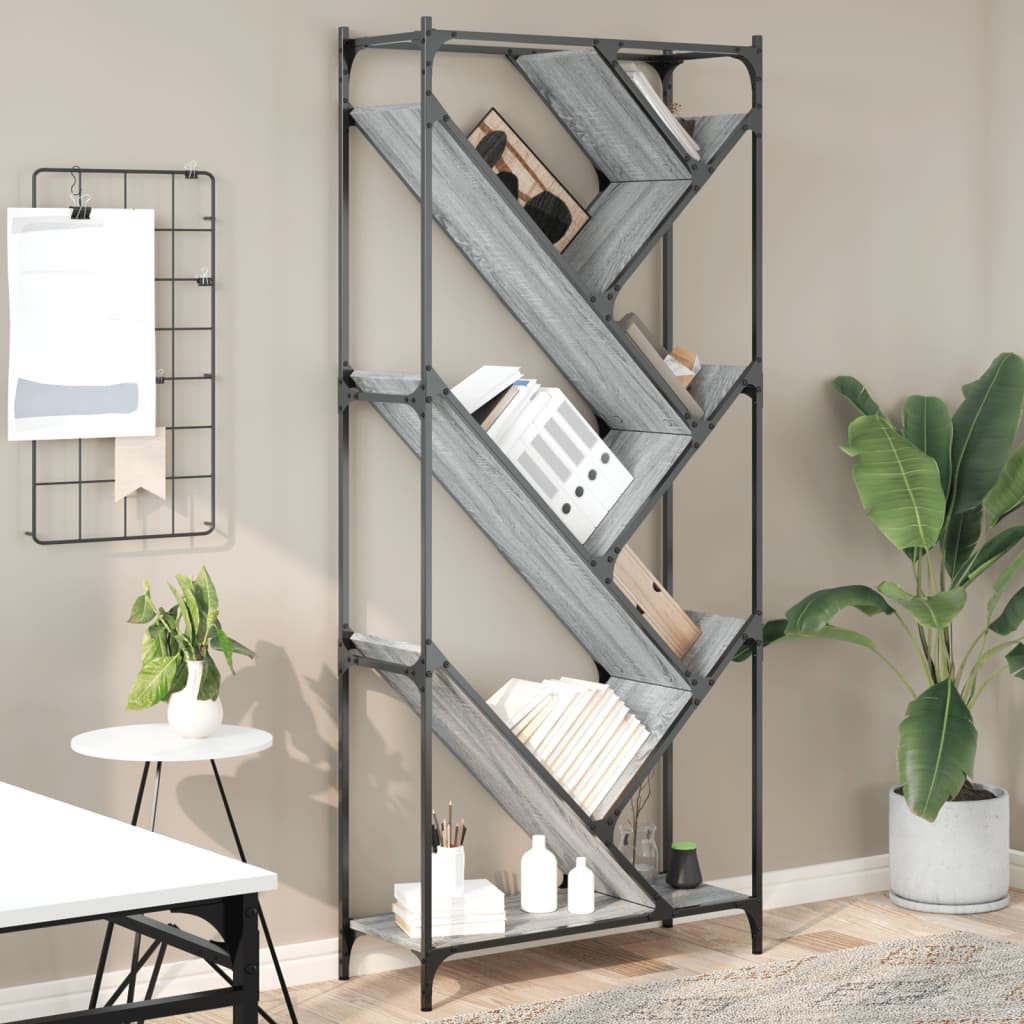 Bookcase 79x30x180 cm Engineered Wood and Metal Grey sonoma