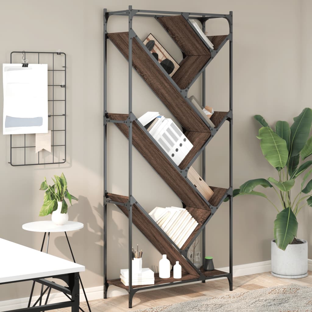 Bookcase 79x30x180 cm Engineered Wood and Metal Brown oak