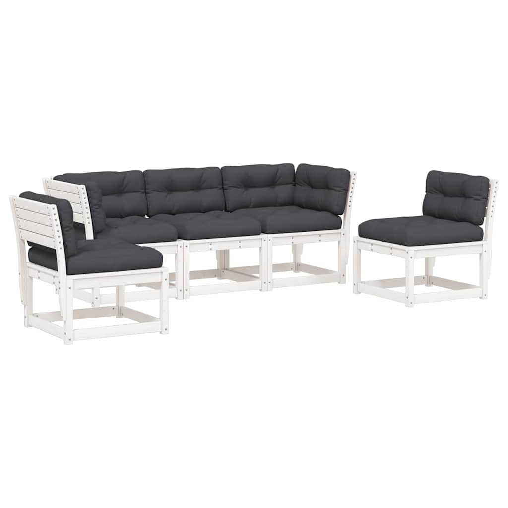 vidaXL 5 Piece Garden Sofa Set with Cushions White Solid Wood Pine 2