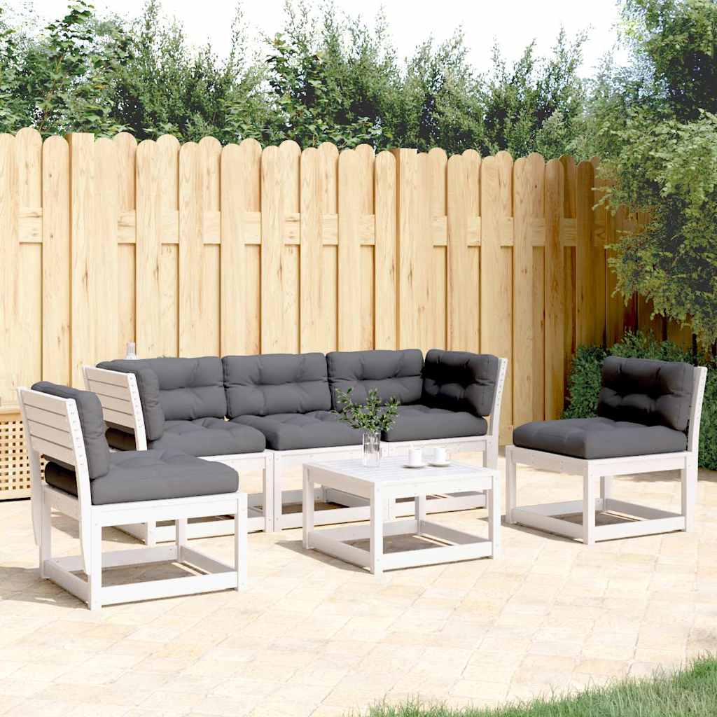 vidaXL 5 Piece Garden Sofa Set with Cushions White Solid Wood Pine 1