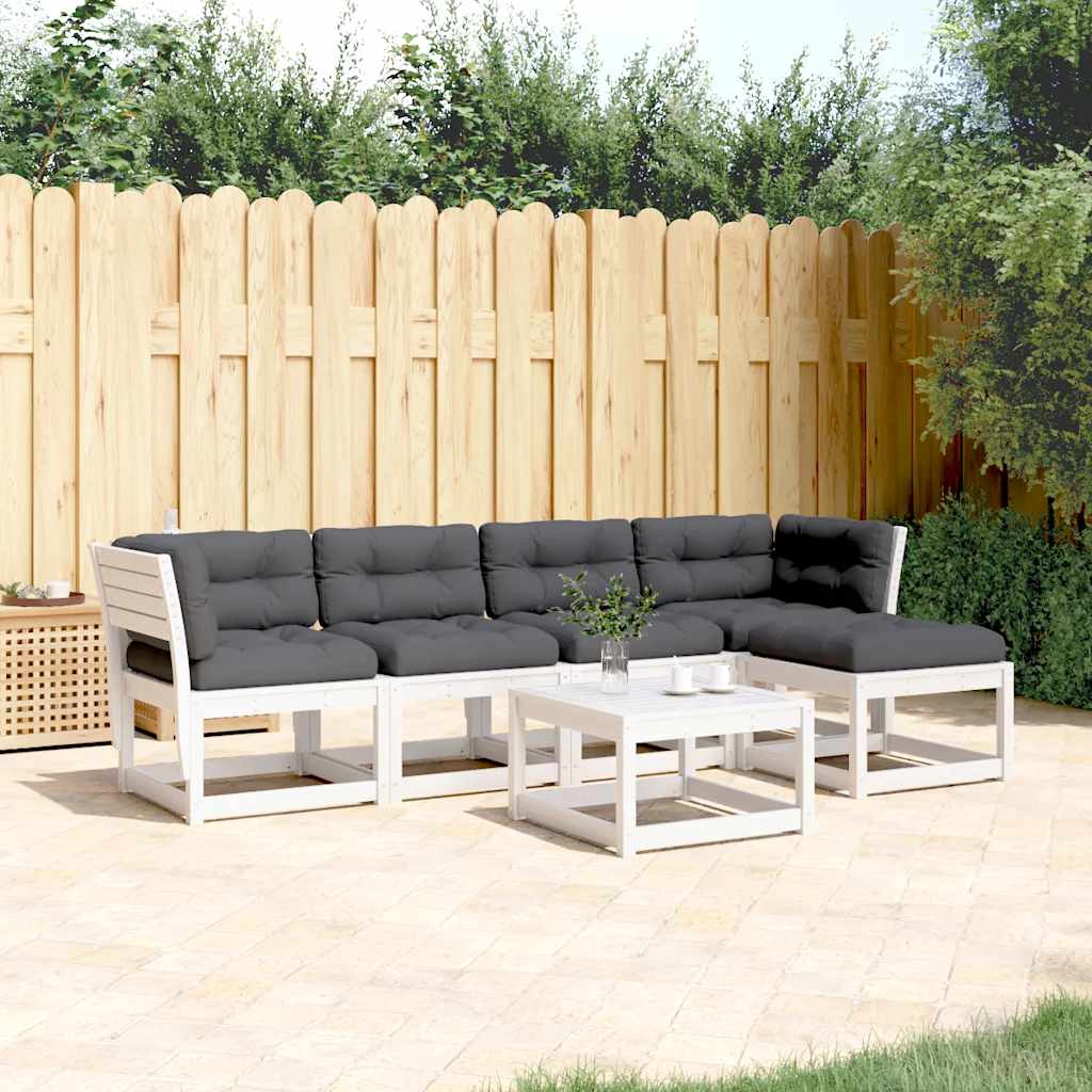 vidaXL 5 Piece Garden Sofa Set with Cushions White Solid Wood Pine 1