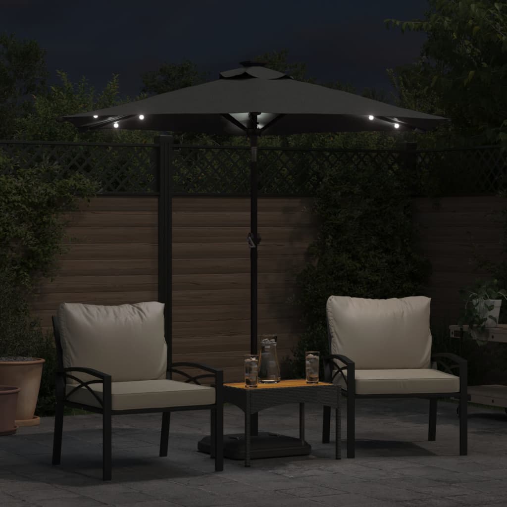 Garden Parasol with LEDs&Steel Pole 225x225x212cm Anthracite