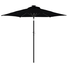 Garden Parasol with LEDs&Steel Pole 225x225x212cm Black