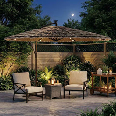 vidaXL Garden Parasol with LEDs and Steel Pole Brown 246x246x230 cm 3