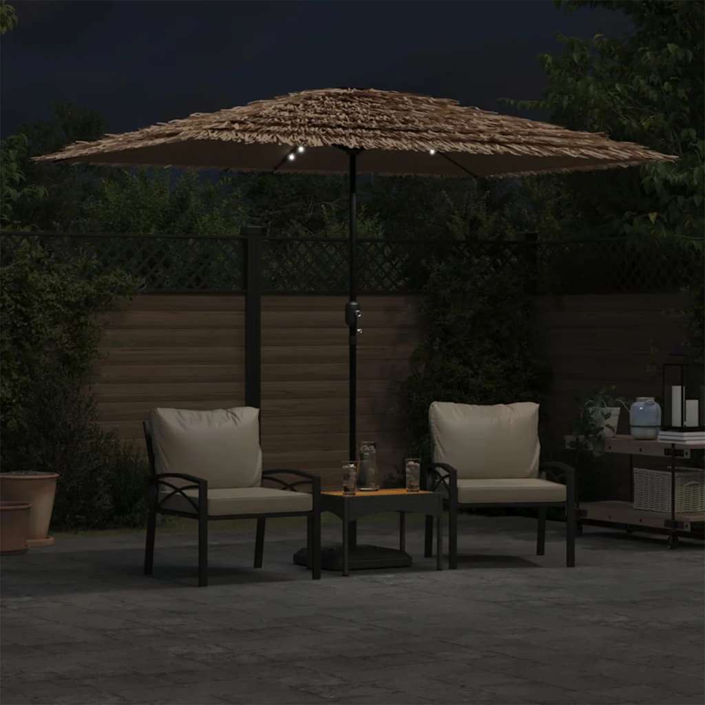 vidaXL Garden Parasol with LEDs and Steel Pole Brown 300x200x250 cm 3