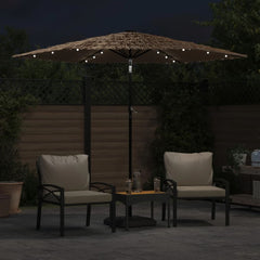 Garden Parasol with LEDs and Steel Pole Brown 268 cm 226 cm 268 cm