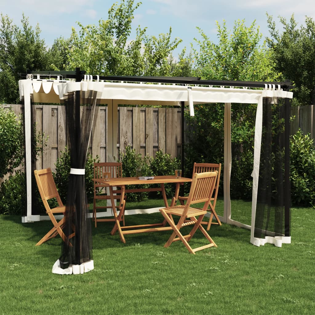 Gazebo Walls Steel Cream 3 x 3 m with mesh