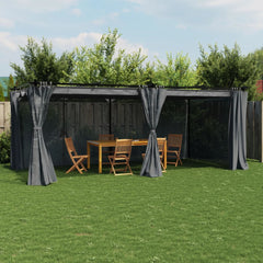 Gazebo with Curtains Steel Anthracite 6 x 3 m