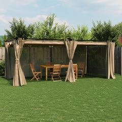 Gazebo with Curtains Steel Taupe 6 x 3 m