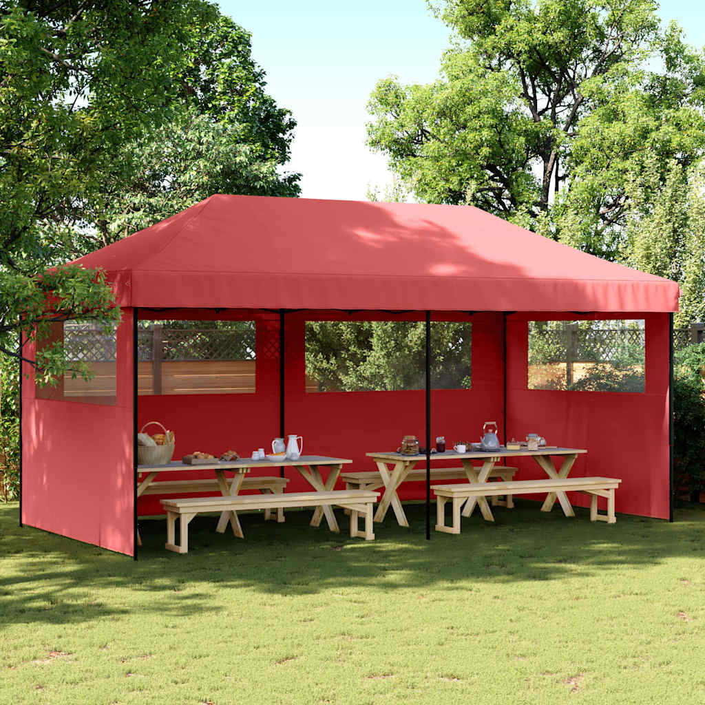Foldable Party Tent Pop-Up No with 3 Sidewalls Burgundy