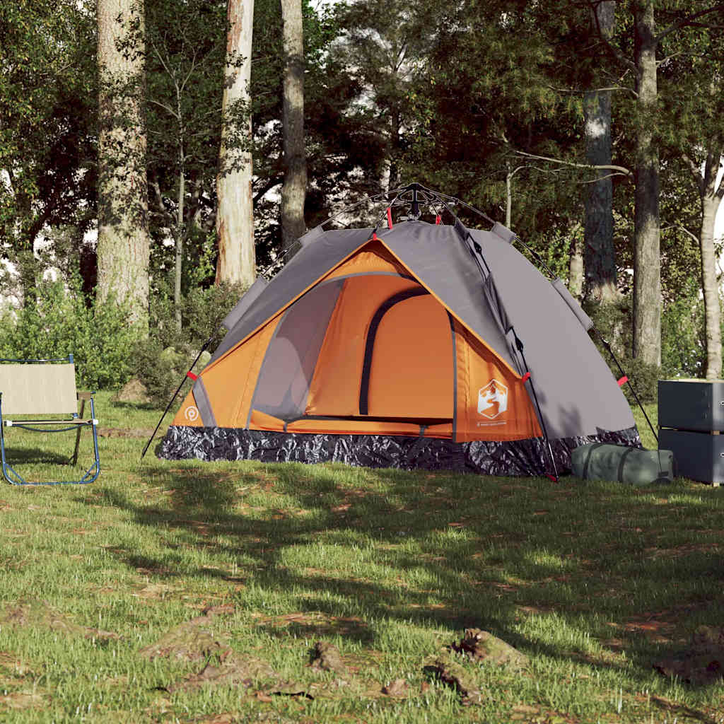 vidaXL Camping Tent Dome 2-Person Grey and Orange Quick Release 3