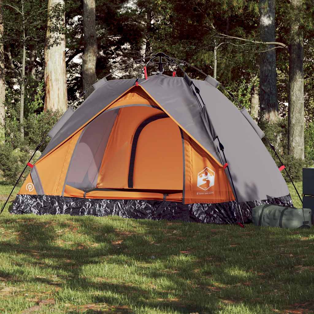 vidaXL Camping Tent Dome 2-Person Grey and Orange Quick Release 1