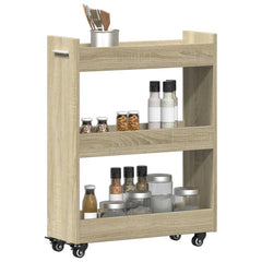 vidaXL Cabinet with Wheels Sonoma Oak 60x22x79 cm Engineered Wood 4