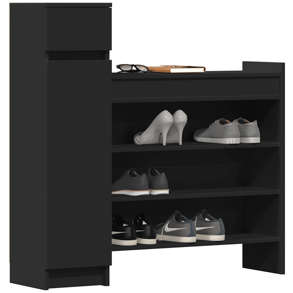 vidaXL Shoe Cabinet Black 100.5x28x100 cm Engineered Wood 4