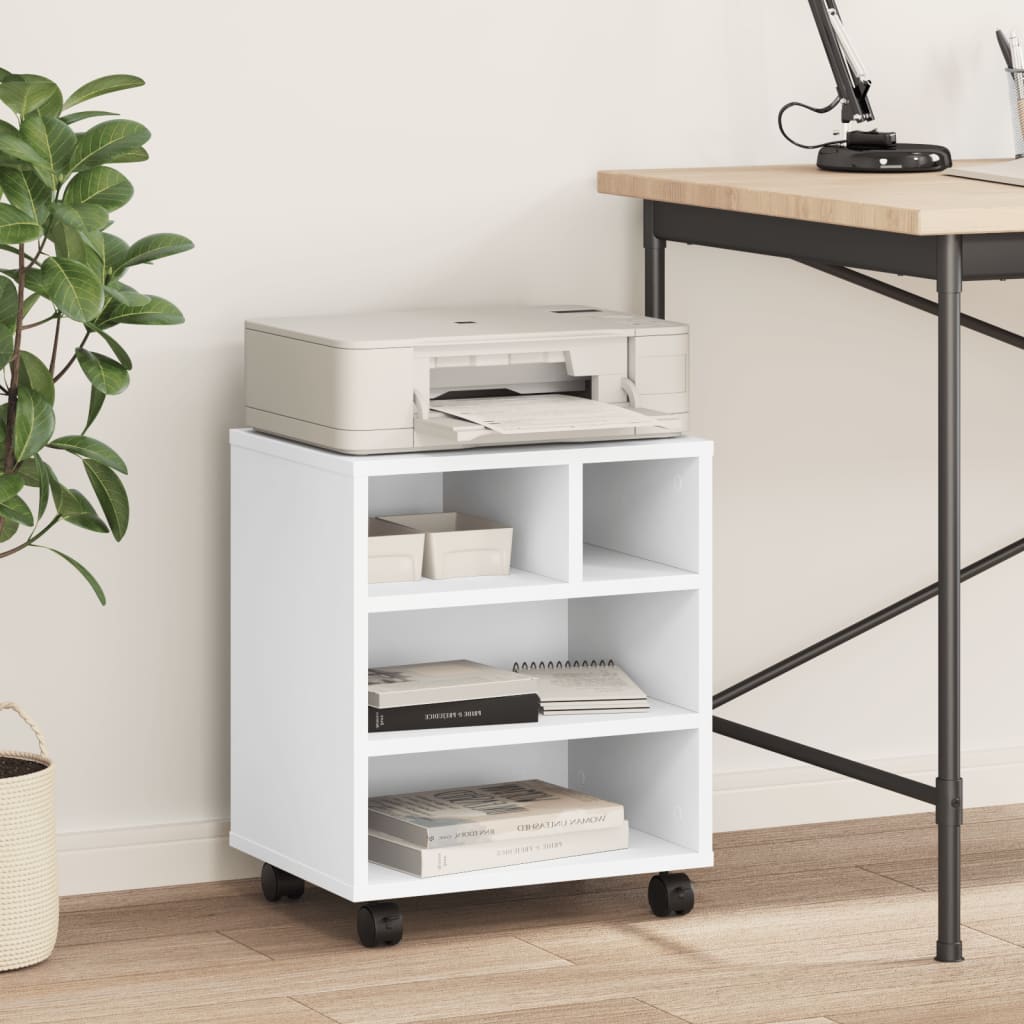 vidaXL Printer Stand with Wheels White 41x32x48 cm 3