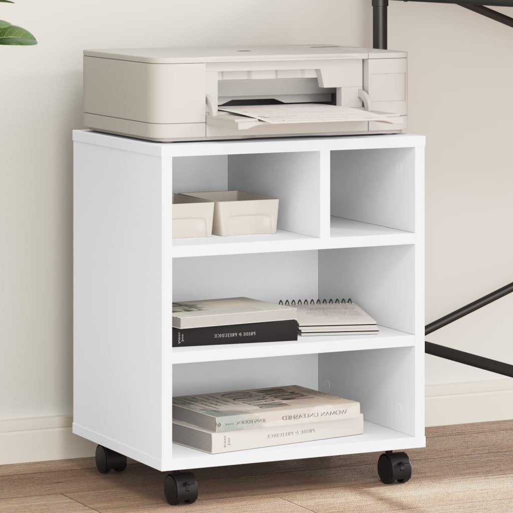 vidaXL Printer Stand with Wheels White 41x32x48 cm 1