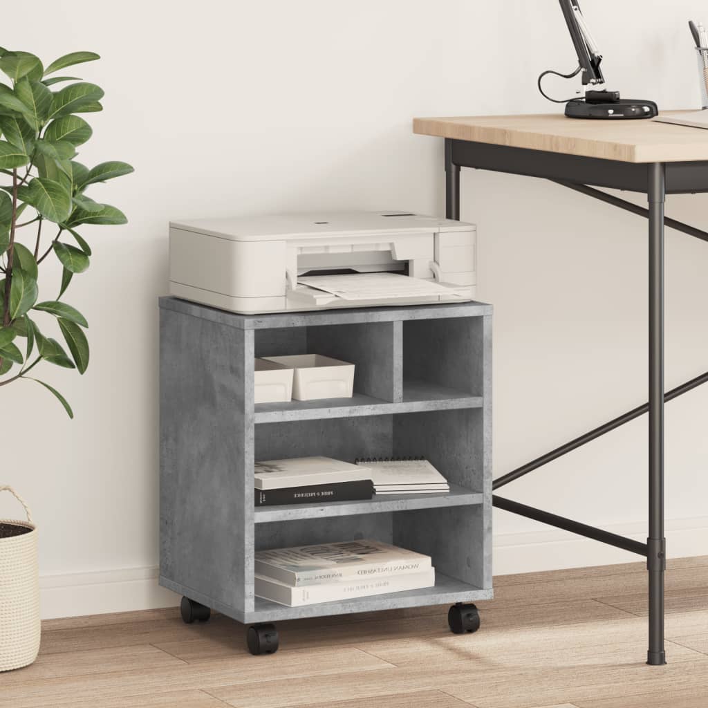 vidaXL Printer Stand with Wheels Concrete Grey 41x32x48 cm 3