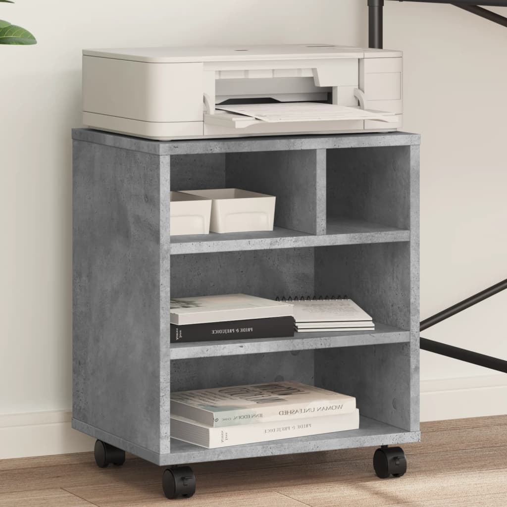 vidaXL Printer Stand with Wheels Concrete Grey 41x32x48 cm 1