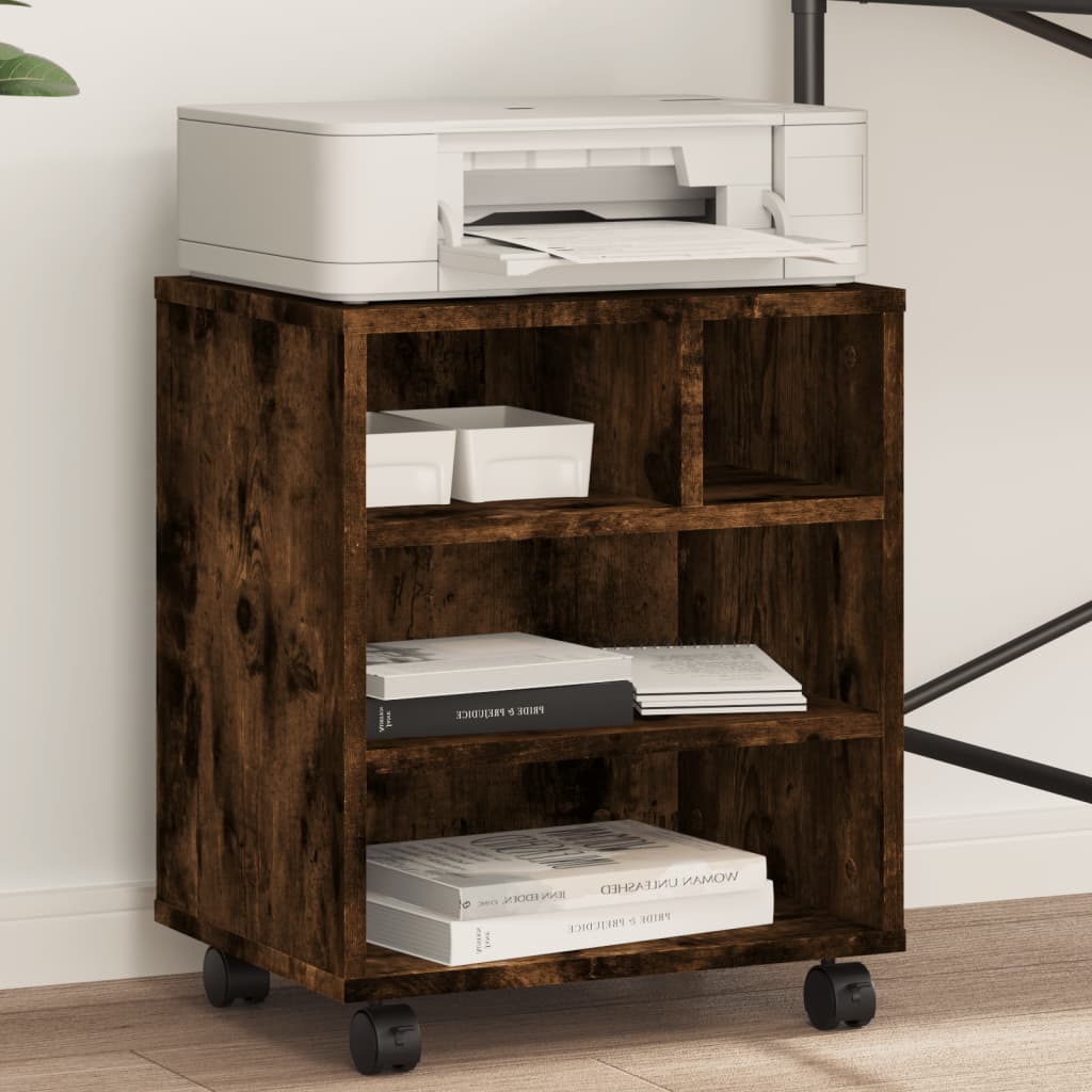 vidaXL Printer Stand with Wheels Smoked Oak 41x32x48 cm 1