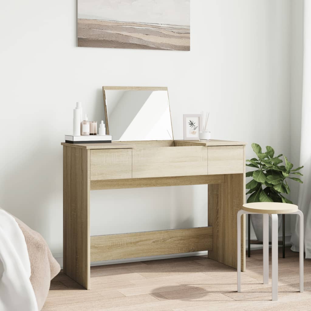 vidaXL Dressing Table with Mirror Sonoma Oak 100x45x76 cm 3