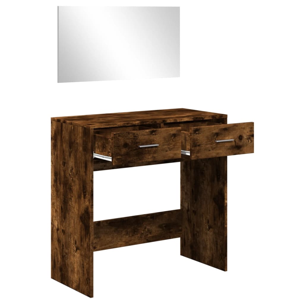vidaXL Dressing Table with Mirror Smoked Oak 80x39x80 cm 4