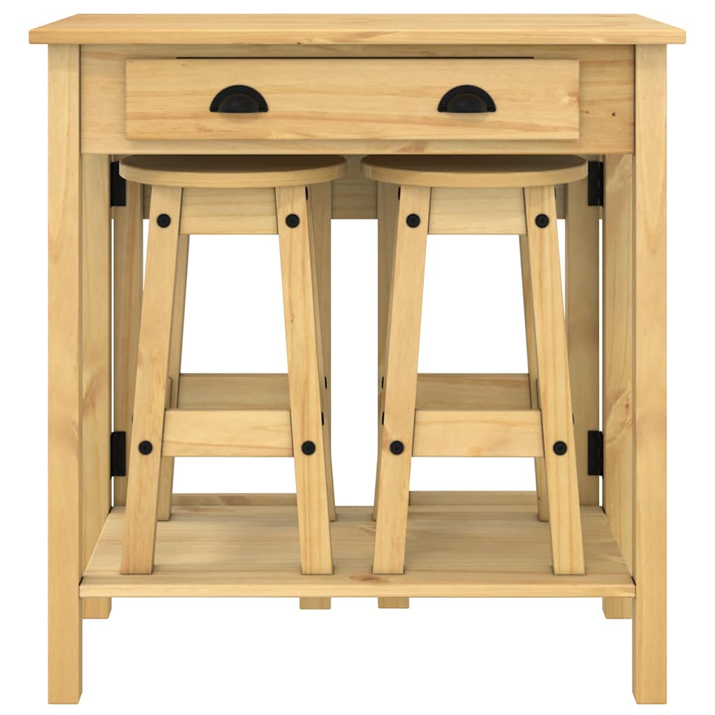 5 Piece Bar Set Solid Wood Pine Brown bar table + 2x bar chair