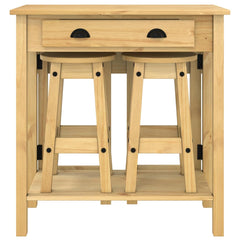 5 Piece Bar Set Solid Wood Pine Brown bar table + 2x bar chair