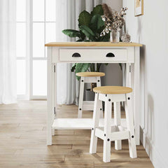 5 Piece Bar Set Solid Wood Pine White bar table + 2x bar chair